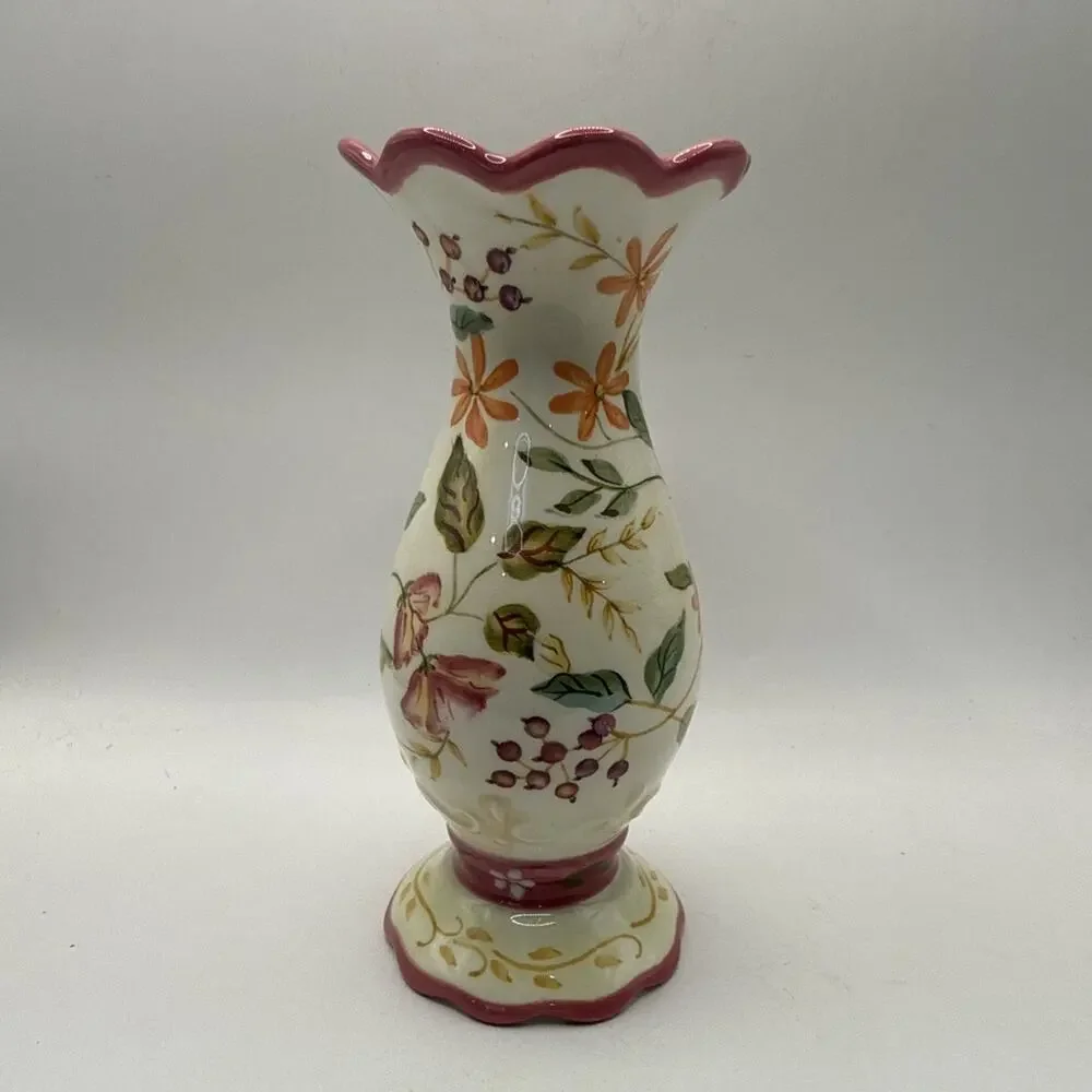Capriware Hand Painted Floral Collectible White Porcelain Bud Vase *